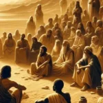 Pria berpakaian masa Yesus berbicara di depan banyak orang melambangkan pencarian otentisitas ucapan Yesus dan makna yang tersisa dari sejarah ajarannya